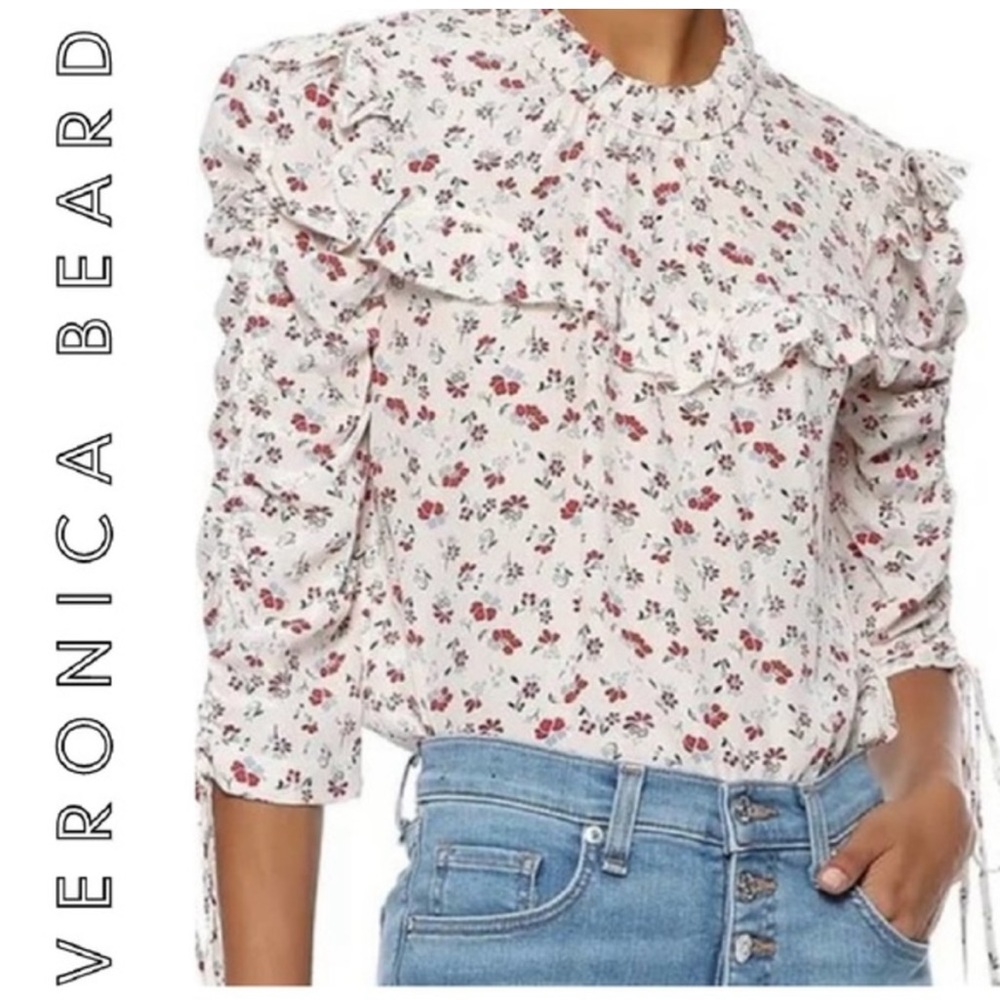 Veronica beard Howell Floral Print Silk Ruffle Blouse Top size 0